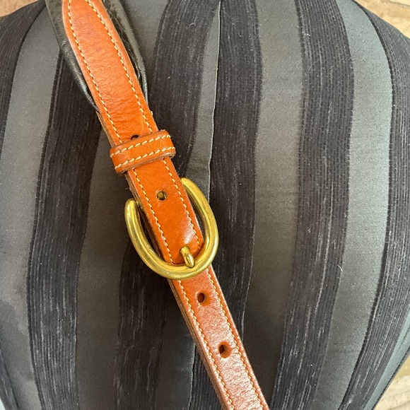 VTG 80s Dooney & Bourke Authentic Leather DB Fob Crescent Hobo Bag Black Tan OS - Picture 5 of 16